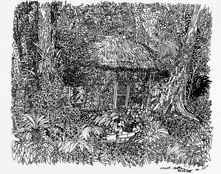 sketch of house in jungle