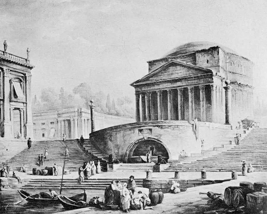 Drawing of buildings on Rome