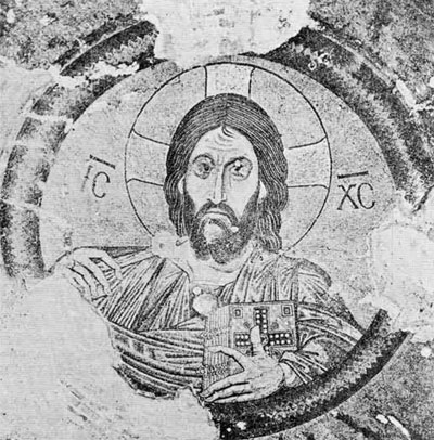 From the dome in the Monastery of Daphane, this enormous half-figure of Christ dominates the space. 