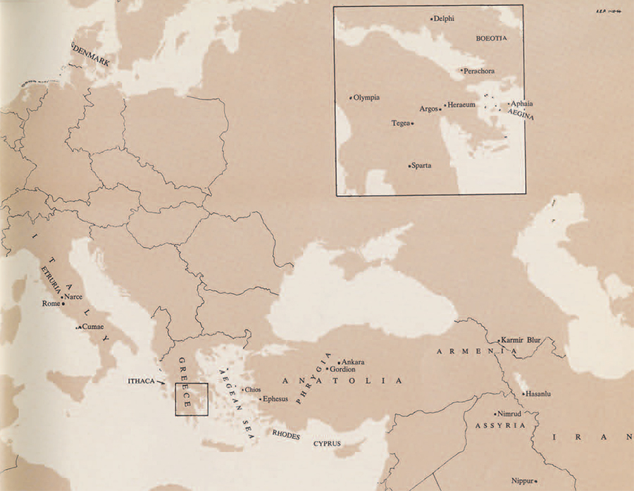 Map of Europe and Middle East showing locations of fibulae.