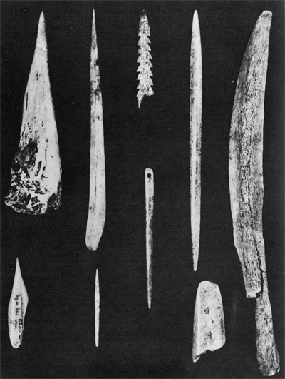 Needles, awls, and points made from bone.