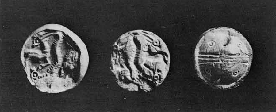The back and front of a stamp seal impression and the seal itself.