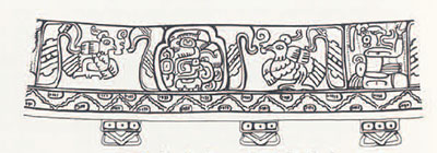 Drawing of incision designs, showing birds and geometric patterns.