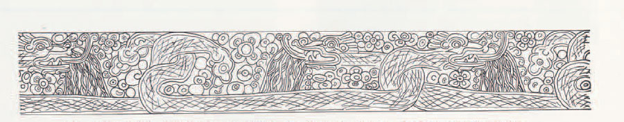 Drawing of an incised design from a vessel, a complex and interwoven geometric pattern.