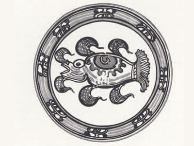 Design found on a plate, showing a fish.