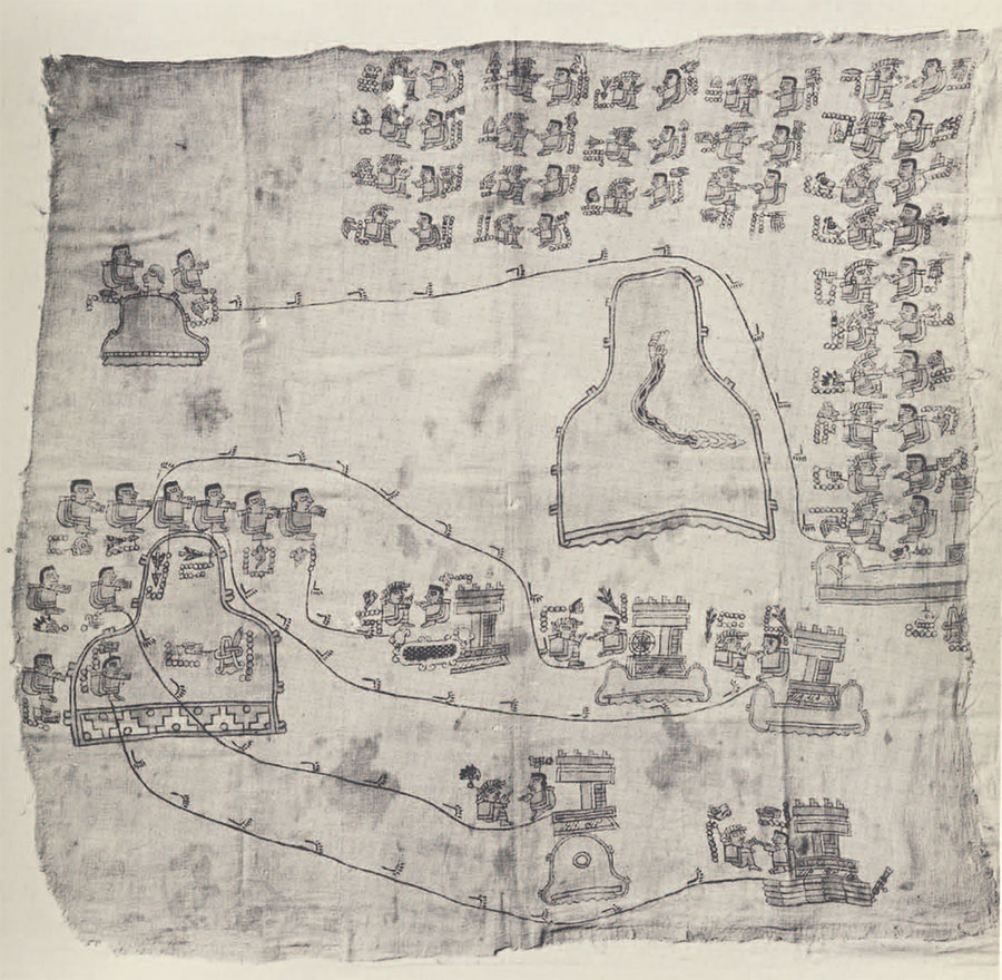 Fig. 1. "Lienzo de Filadelfia," a Mixtec document painted on cloth, about 42 inches high, in the University Museum. 