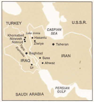 Map of Iran, Iraq, Saudi Arabia, U.S.S.R, and Turkey