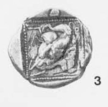 Azbaal of Citium over Aegina: head of turtle at top, shell and flipper at lower right.