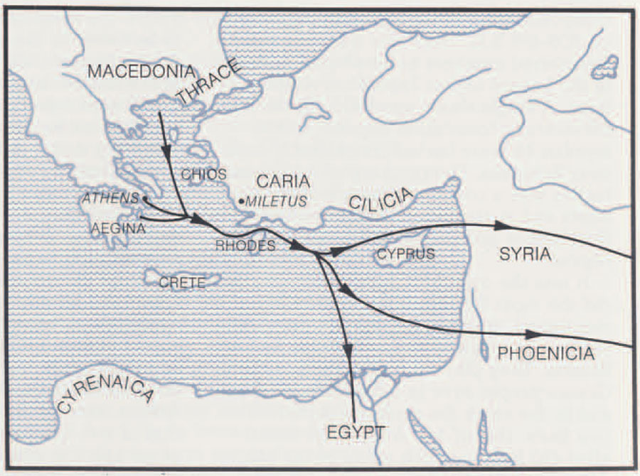Monetary flow in the Eastern Mediterranean. Map drawn by Richard Doty of the American Numismatic Society.