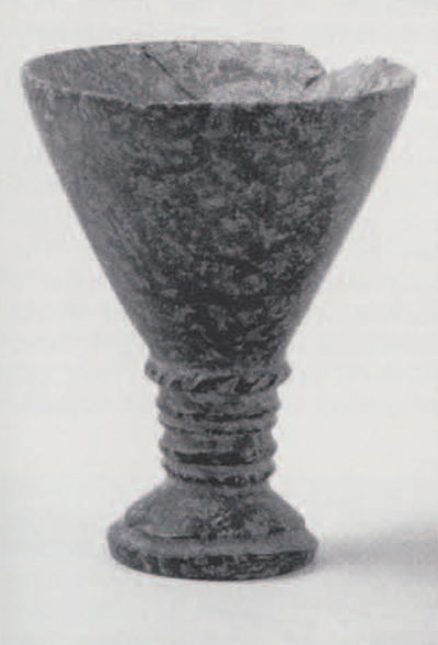 Serpentine goblet consisting of a conical bowl and complex pedestal. Such vases are very rare in Minoan Crete, and some scholars suggest they were used for rituals or ceremonies. 
