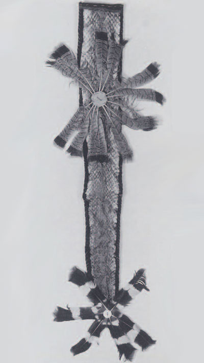 Dance scarf, two rosettes made of feathers.