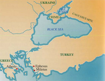 The ancient Greek world from the Sea of Azov to the Mediterranean. 