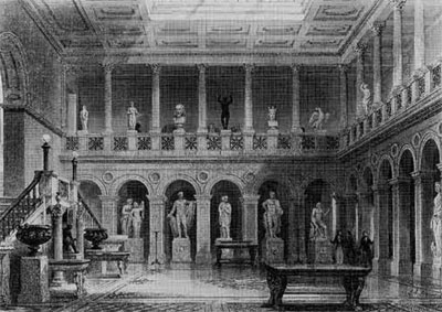 Fig. 3. the entrance hall at Deepdene in 1841. After his father's death, Henry Hope dismantled the Sculpture Gallery at the Deepdene and transferred most of the antiquities to the house in London. The "antiquities" in this view are actually reproducation. They give an isea, however, of how 19th century collections were displayed in the great houses of England.
