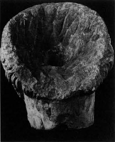 Fig. 6. The Hope Head from the back. Note the large cavity and its irregular surface. with striations. If a separate piece had been meant to complete the sculpture, the attachment surface would have been made smooth to provide a close join. At the bottom of the head cavity, a hole through the neck would have held a post to connect the marble head to a body in a different medium. The hair over the nape is only summarily carved.