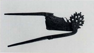 Areca Nut Cutter: Before being added to the quid, the areca nut must is husked and the inner seed is sliced into small pieces. In India, Sri Lanka, and Southeast Asia, special hinged, single-bladed cutters are used for this purpose. Areca nut cutter. Iron. West Kalimantan (Borneo), collected 1897. Museum Object Number: P974