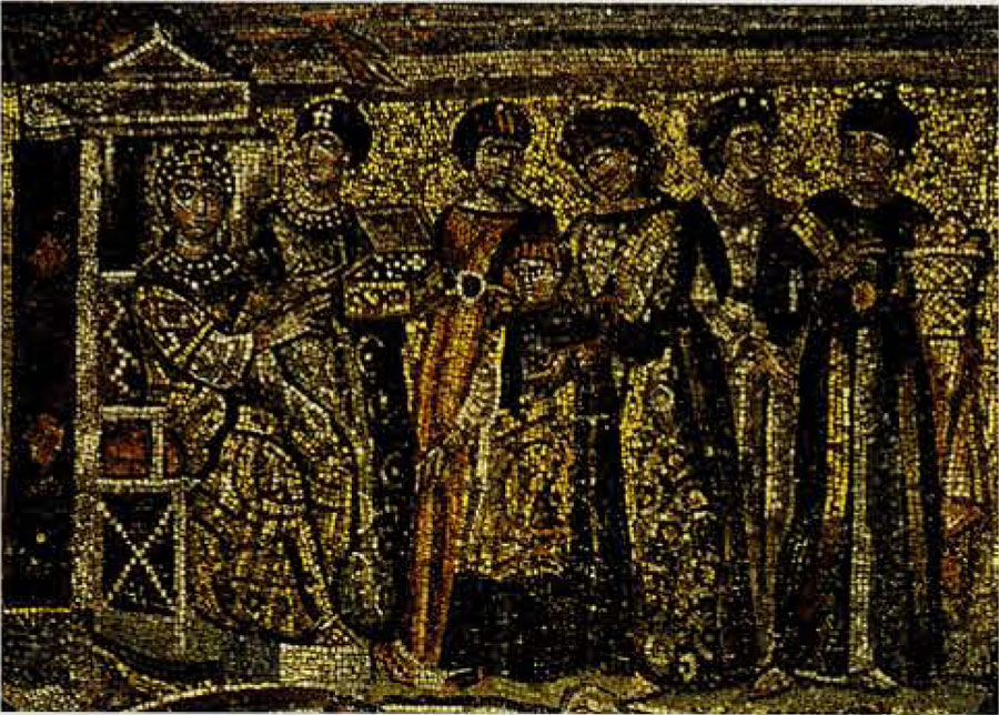 Fig 2. Theodora and Her Five Servants on a mosaic from Santa Maria Maggiore.Christlich-archaologisches Seminar, universitat Bonn