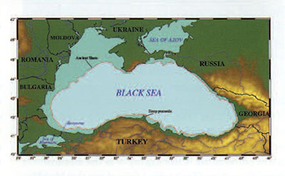 A map of the Black Sea and surrounding countries.