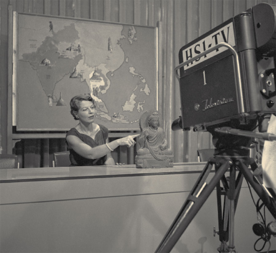 Elizabeth (Lisa) Lyons appeared on Japanese television to discuss Asian art, 1956. Museum Image # 194047