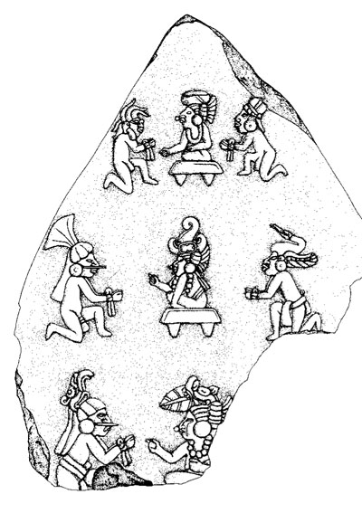 Depiction of rulers and captives found on a monument.