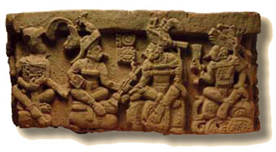 The west side of the altar is shown here with K'inich Yax K'uk' Mo' facing Copan's 16th king.