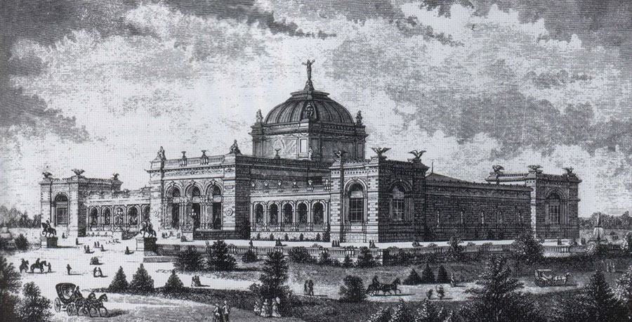 Postcard of the Fine Arts Building (Memorial Hall) of the Centennial International Exhibition of 1876, Philadelphia.