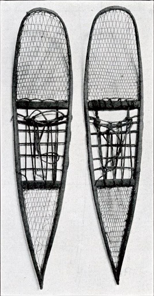 A pair of long snow shoes
