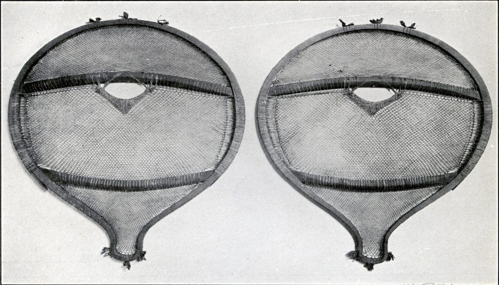 A pair of balloon shaped snowshoes