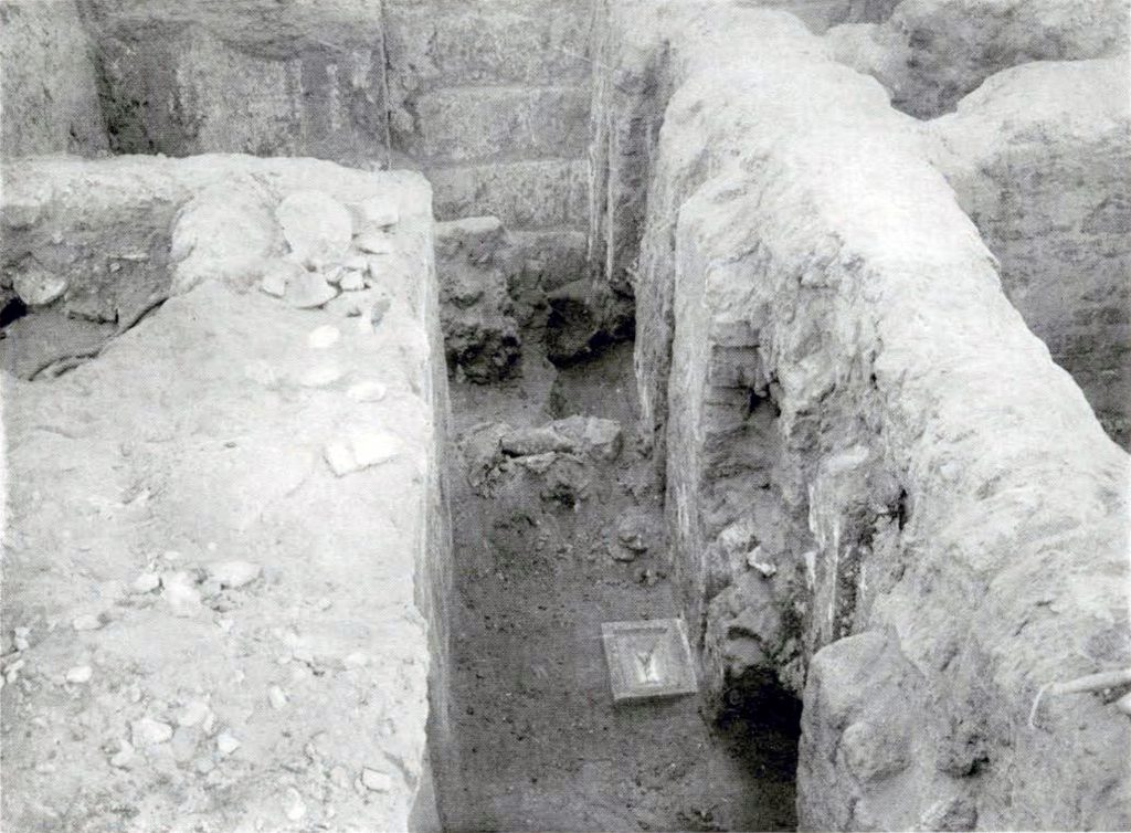 An offering table in situ in a tomb, looking from above