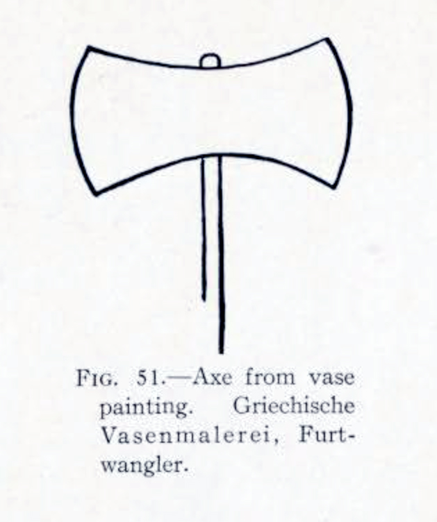 Drawing of a double bit axe from a painting