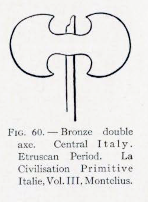 Drawing of a double bit axe with very curved and thick blades