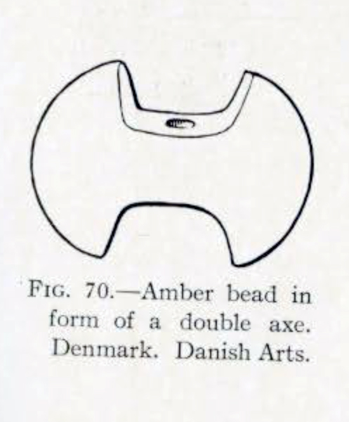 Drawing of a bead in the shape of a double bit axe head