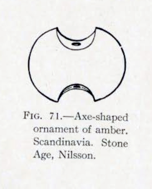 Drawing of an ornament in the shape of a double bit axe head