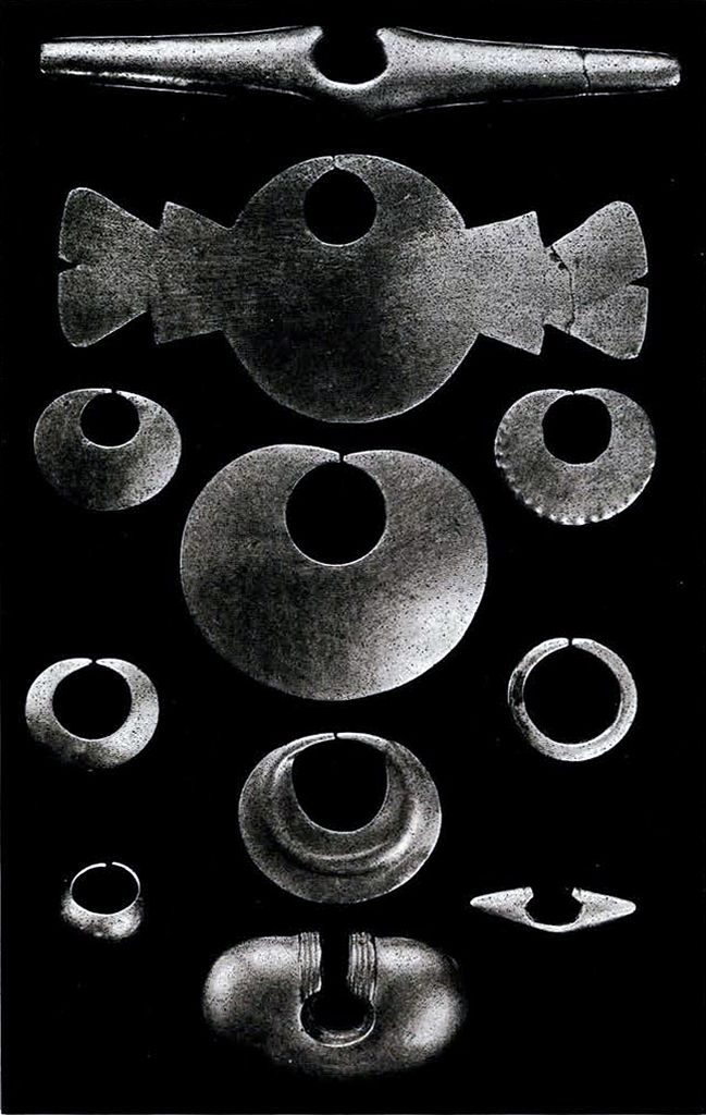 A set of 11 different nose ornaments, primarily disk shaped