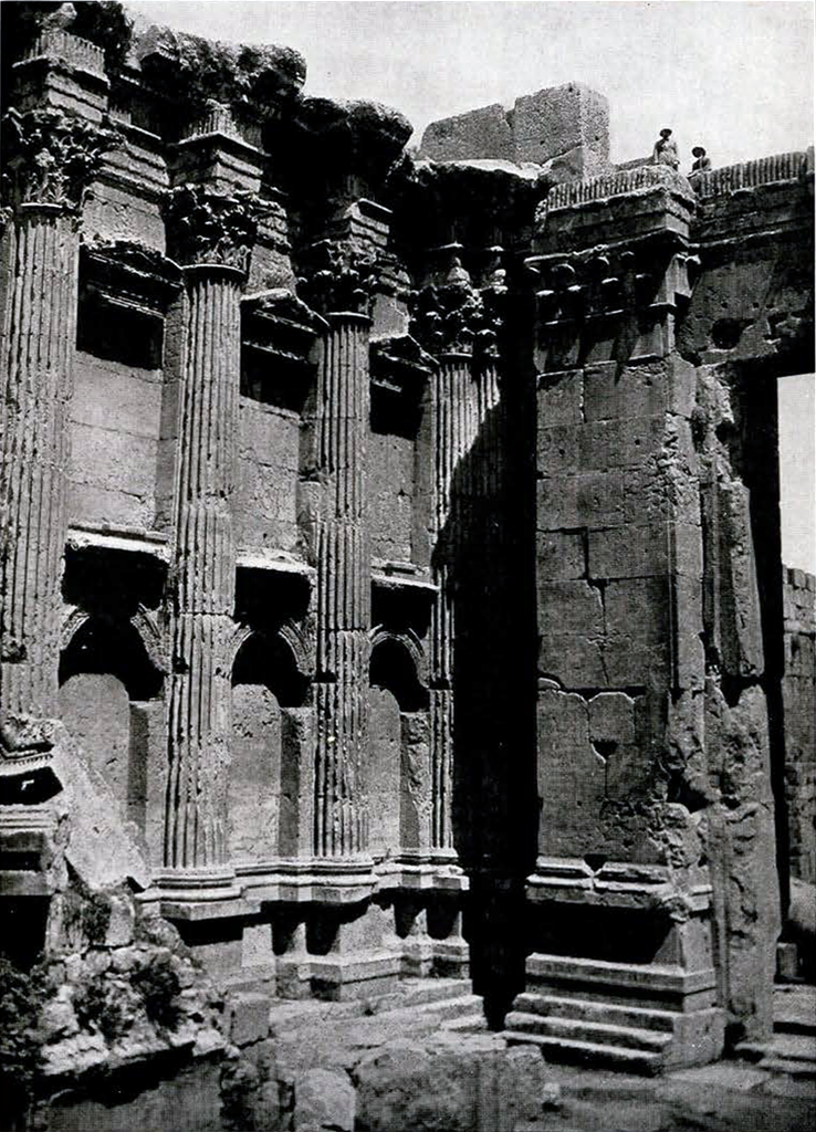 Still standing columns and walls among ruins