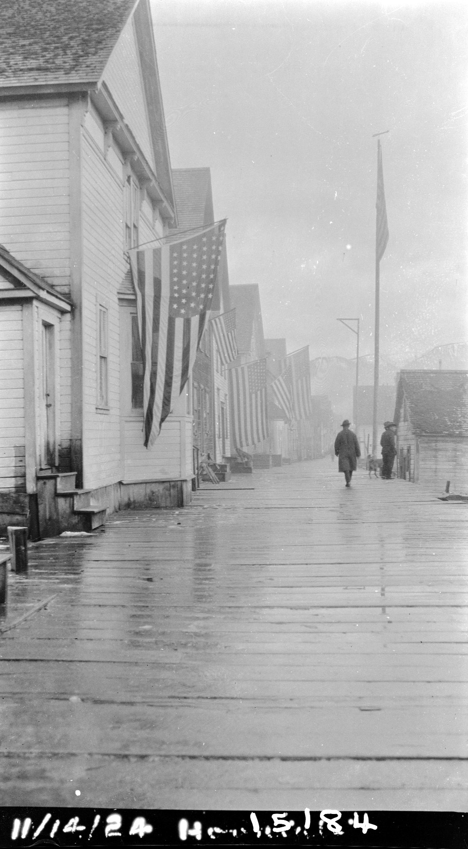 Nov. 14, 1924 Town, probably Haines, with American Flags