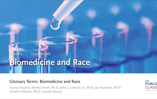 Cover slide from a class powerpoint about biomedicine and race.