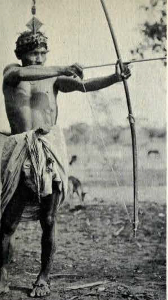 A man drawing back a bowstring and nocked arrow