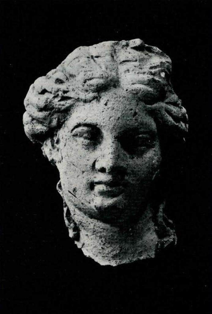 Terra cotta head of Aphrodite with bun of wavy hair
