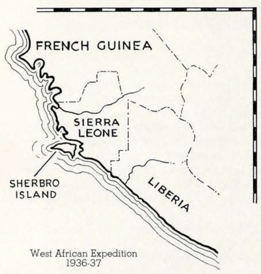 Drawn map showing the location of Sherbro Island in relation to surrounding countries