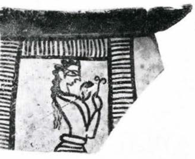 Sherd of a vessel showing a woman drawn in the Mycenaean style
