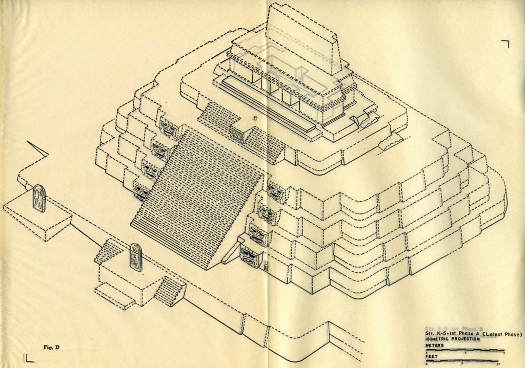 Drawing of a proposed reconstruction of a Maya temple