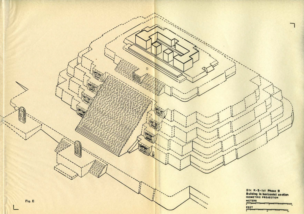 Drawing of a proposed reconstruction of a Maya temple
