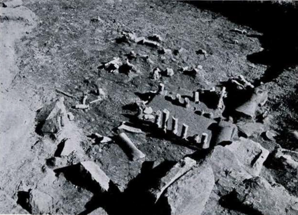 The excavated altar showing broken columns