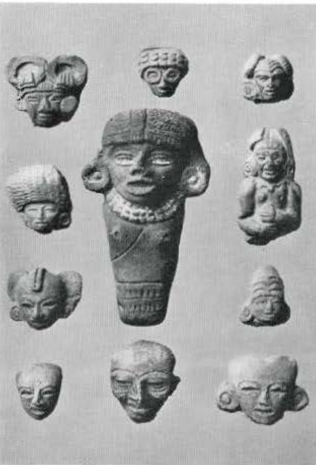 An assortment of molded heads and busts