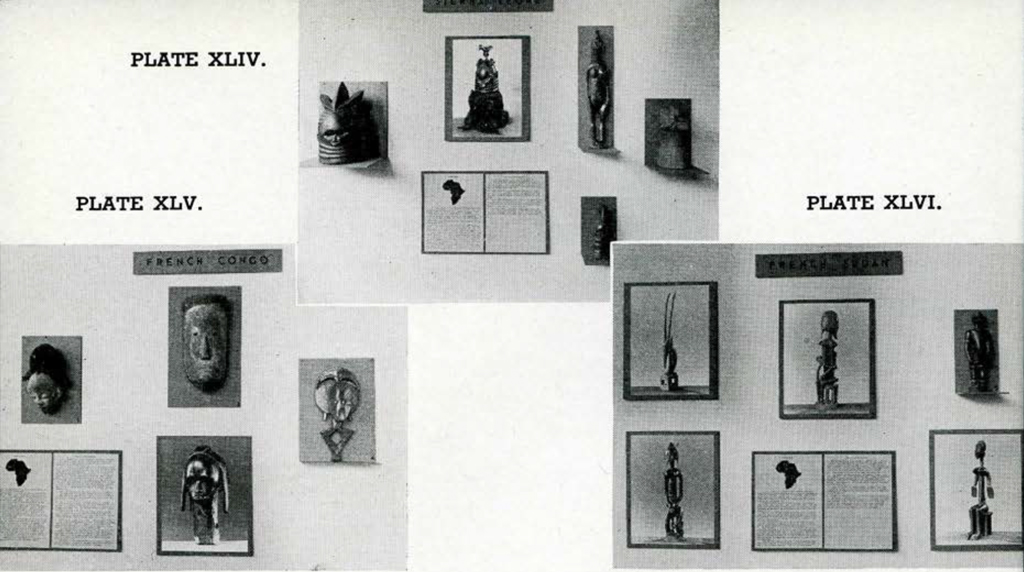Images, sculptures, and information mounted on a wall