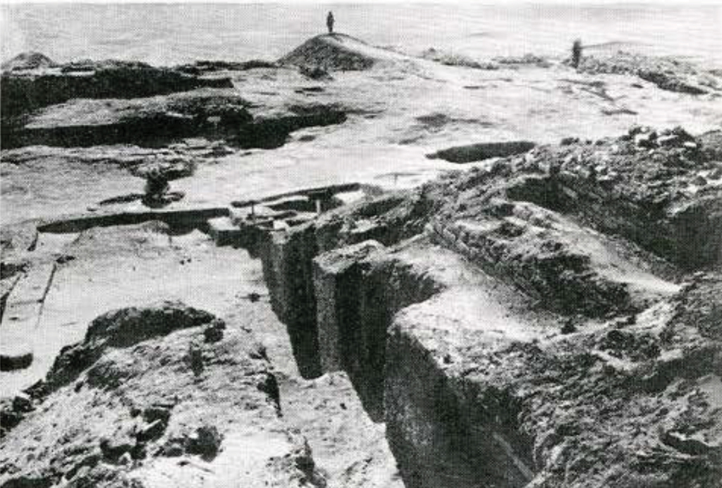 Mid excavation of a temple foundation.