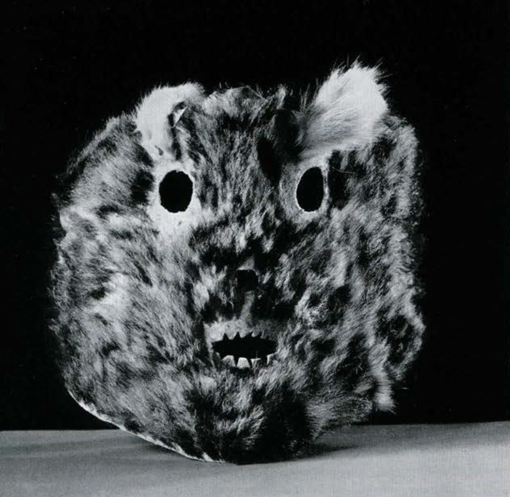 Mask made of skin with the fur left on.