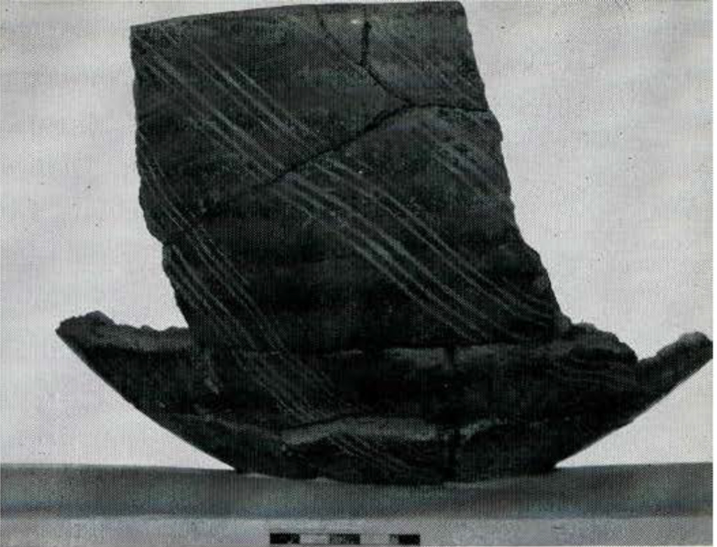 Fragments of a large bowl that has been pieced back together.