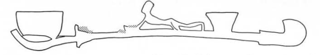 Line drawing of a censer with a prostrate figure.