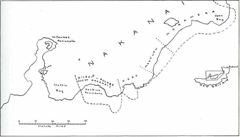 Drawn map of Nakani with dotted lines showing territorial divisions.